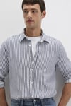 Mavi Pamuklu Slim Fit Uzun Kollu Çizgili Erkek Gömlek 0211692-90911 LACİVERT-EKRU