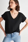 Mavi Pamuku Loose Fit Cepli V Yaka Basic Bayan T Shirt 1600961-900 SİYAH