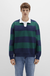 Mavi Renk Bloklu % 100 Pamuk Loose Fit Erkek Polo Yaka Sweat 0S10491-70497 LACİVERT-YEŞİL