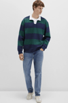 Mavi Renk Bloklu % 100 Pamuk Loose Fit Erkek Polo Yaka Sweat 0S10491-70497 LACİVERT-YEŞİL