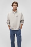 Mavi Şardonlu Pamuklu Boxy Fit Yarım Fermuarlı Dik Yaka Erkek Sweat 0S10208-70074 BEJ