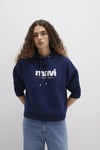 Mavi Şardonlu Pamuklu Loose Fit Kapüşonlu Bayan Sweat 168334-70488 LACİVERT