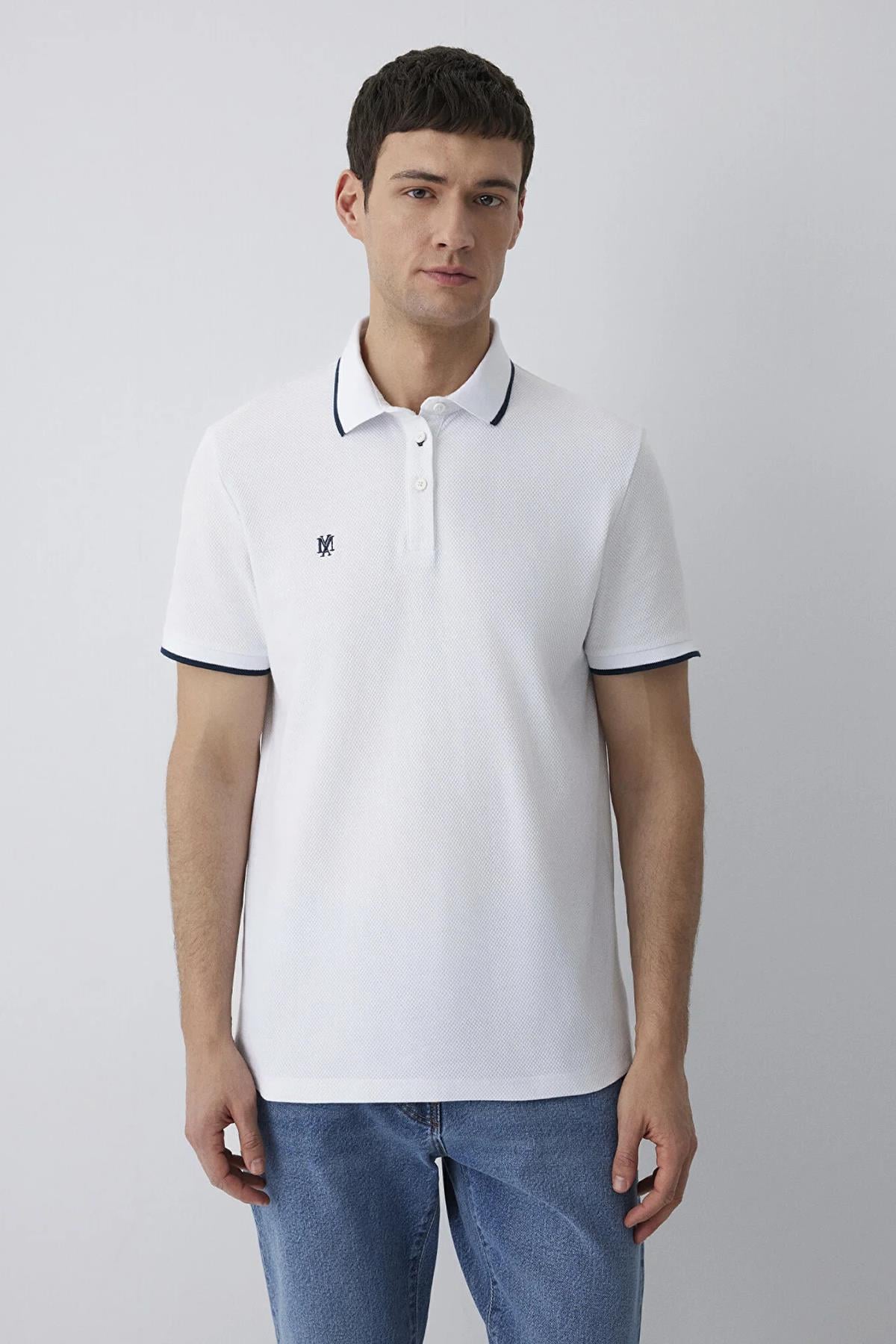 Mavi Slim Fit % 100 Pamuk Düğmeli  T Shirt Erkek Polo 066039-620 BEYAZ