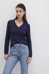 Mavi Slim Fit V Yaka Örgü Desen Triko Bayan Kazak 1710340-84371 LACİVERT