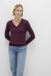 Mavi Slim Fit V Yaka Örgü Desen Triko Bayan Kazak 1710340-87830 VİŞNE