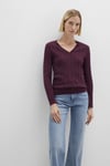 Mavi Slim Fit V Yaka Örgü Desen Triko Bayan Kazak 1710340-87830 VİŞNE