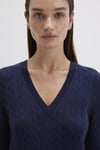 Mavi Slim Fit V Yaka Örgü Desen Triko Bayan Kazak 1710340-84371 LACİVERT