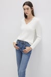 Mavi Slim Fit V Yaka Örgü Desenli Triko Bayan Kazak 1710340-70057 KREM