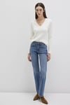 Mavi Slim Fit V Yaka Örgü Desenli Triko Bayan Kazak 1710340-70057 KREM