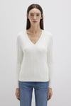 Mavi Slim Fit V Yaka Örgü Desenli Triko Bayan Kazak 1710340-70057 KREM