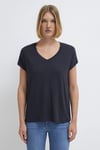 Mavi V Yaka Yumuşak Dökümlü Basic Kadın T Shirt 167714-85315 KOYU LACIVERT