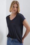 Mavi V Yaka Yumuşak Dökümlü Basic Kadın T Shirt 167714-85315 KOYU LACIVERT