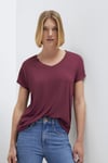 Mavi V Yaka Yumuşak Dökümlü Basic Kadın T Shirt 167714-70393 BORDO