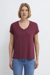 Mavi V Yaka Yumuşak Dökümlü Basic Kadın T Shirt 167714-70393 BORDO