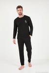 Minimal Baskılı Pamuklu Uzun Kollu Erkek Pijama Takımı 6575005 SİYAH