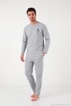 Minimal Baskılı Pamuklu Uzun Kollu Erkek Pijama Takımı 6575005 GRİ MELANJ