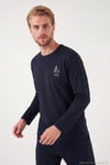 Minimal Baskılı Pamuklu Uzun Kollu Erkek Pijama Takımı 6575005 LACİVERT