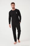 Minimal Baskılı Pamuklu Uzun Kollu Erkek Pijama Takımı 6575005 SİYAH