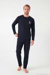 Minimal Baskılı Pamuklu Uzun Kollu Erkek Pijama Takımı 6575005 LACİVERT