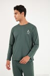 Minimal Baskılı Pamuklu Uzun Kollu Erkek Pijama Takımı 6575005 YEŞİL
