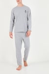 Minimal Baskılı Pamuklu Uzun Kollu Erkek Pijama Takımı 6575005 GRİ MELANJ