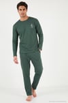 Minimal Baskılı Pamuklu Uzun Kollu Erkek Pijama Takımı 6575005 YEŞİL