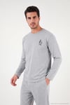 Minimal Baskılı Pamuklu Uzun Kollu Erkek Pijama Takımı 6575005 GRİ MELANJ