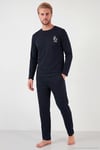 Minimal Baskılı Pamuklu Uzun Kollu Erkek Pijama Takımı 6575005 LACİVERT