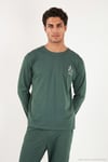 Minimal Baskılı Pamuklu Uzun Kollu Erkek Pijama Takımı 6575005 YEŞİL