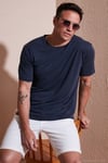 Modal Karışımlı Regular Fit Bisiklet Yaka Basic Erkek T Shirt 5902924 İNDİGO