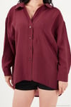 Modal Oversize Fit Uzun Kollu Kadın Gömlek 6834612 BORDO