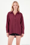 Modal Oversize Fit Uzun Kollu Kadın Gömlek 6834612 BORDO