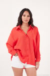 Modal Oversize Fit Uzun Kollu Kadın Gömlek 6834612 KIRMIZI