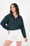 Modal Oversize Fit Uzun Kollu Kadın Gömlek 6834612 ZÜMRÜT