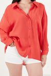 Modal Oversize Fit Uzun Kollu Kadın Gömlek 6834612 KIRMIZI