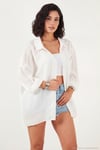 Modal Oversize Fit Uzun Kollu Kadın Gömlek 6834612 BEYAZ