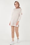 Modest Çizgili Pamuklu Regular Fit Bisiklet Yaka Kadın Tunik 5865784 BİSKÜVİ