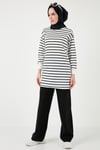 Modest Çizgili Pamuklu Regular Fit Bisiklet Yaka Kadın Tunik 5865784 BEYAZ