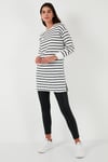 Modest Çizgili Pamuklu Regular Fit Bisiklet Yaka Kadın Tunik 5865784 BEYAZ