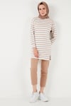 Modest Çizgili Pamuklu Regular Fit Bisiklet Yaka Kadın Tunik 5865784 BİSKÜVİ