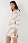 Modest Çizgili Pamuklu Regular Fit Bisiklet Yaka Kadın Tunik 5865784 BİSKÜVİ
