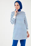 Modest Çizgili Pamuklu Regular Fit Bisiklet Yaka Kadın Tunik 5865784 SAKS