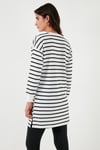 Modest Çizgili Pamuklu Regular Fit Bisiklet Yaka Kadın Tunik 5865784 BEYAZ