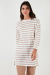 Modest Çizgili Pamuklu Regular Fit Bisiklet Yaka Kadın Tunik 5865784 BİSKÜVİ