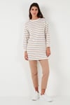 Modest Çizgili Pamuklu Regular Fit Bisiklet Yaka Kadın Tunik 5865784 BİSKÜVİ