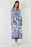 Modest Desenli Regular Fit Bağlamalı V Yaka Maxi Kadın Elbise 611EL510 LACİVERT