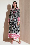Modest Desenli Regular Fit Bağlamalı V Yaka Maxi Kadın Elbise 611EL510 SİYAH