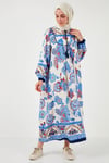 Modest Desenli Regular Fit Bağlamalı V Yaka Maxi Kadın Elbise 611EL510 LACİVERT