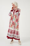 Modest Desenli Regular Fit Bağlamalı V Yaka Maxi Kadın Elbise 611EL510 BORDO