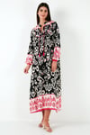 Modest Desenli Regular Fit Bağlamalı V Yaka Maxi Kadın Elbise 611EL510 SİYAH